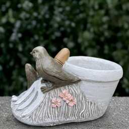 Fantasy Flower Pot Statue Concrete Bird Figurine Cement Planter Ornament Garden & Home Decor Handmade Bird Lover Gift Yard Art - thumbnail 1
