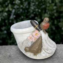Fantasy Flower Pot Statue Concrete Bird Figurine Cement Planter Ornament Garden & Home Decor Handmade Bird Lover Gift Yard Art - thumbnail 3