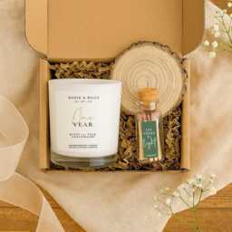Personalised 1st Anniversary Candle Gift Set - Natural Soy Wax Aromatherapy - Includes Matches, Coaster - thumbnail 3