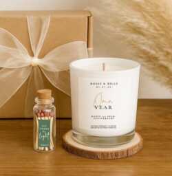 Personalised 1st Anniversary Candle Gift Set - Natural Soy Wax Aromatherapy - Includes Matches, Coaster - thumbnail 1