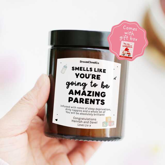 New Baby Gift For Parents Friends Daughter - Congratulations On Your Mum Dad To Be Personalized Candle - image 1