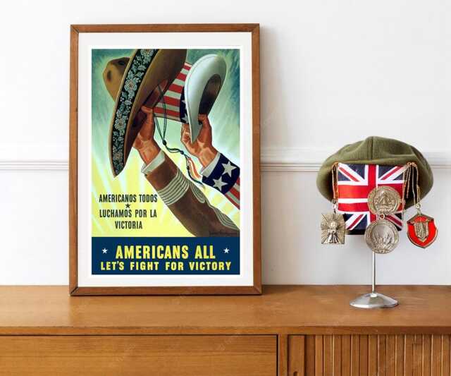 Reprint Of A Wwii Us/Mexican Propaganda Poster Let's Fight For Victory - image 1