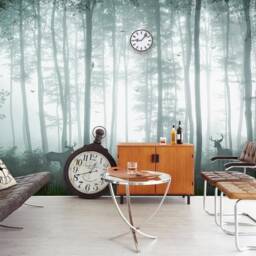 Elk Forest Wallpaper Mural, Misty Scenery Wall Art - Peel & Stick - thumbnail 3