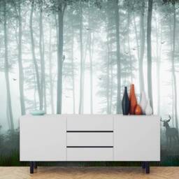 Elk Forest Wallpaper Mural, Misty Scenery Wall Art - Peel & Stick - thumbnail 2