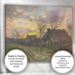 Atmospheric Village Lane At Sunset Impressionist Rural Landscape Canvas Wall Art Print Decor Picture Ready To Hang - thumbnail 3