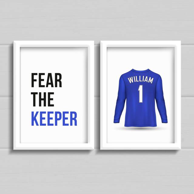 Goalie Football Prints For Boys Bedroom Decor, Set Of 2 Goalkeeper Shirt With Name, Fear The Keeper Gift, Eat Sleep Repeat - image 1