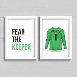 Goalie Football Prints For Boys Bedroom Decor, Set Of 2 Goalkeeper Shirt With Name, Fear The Keeper Gift, Eat Sleep Repeat - thumbnail 3