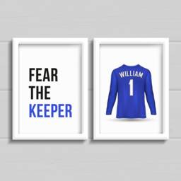 Goalie Football Prints For Boys Bedroom Decor, Set Of 2 Goalkeeper Shirt With Name, Fear The Keeper Gift, Eat Sleep Repeat - thumbnail 1
