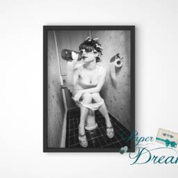 Funny Bathroom Prints, 3 Designs, 7 Sizes, Unframed Monochrome Girl Wall Art Poster. Toilet Home Pictures Print, Popular - thumbnail 3