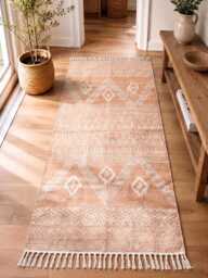 Handwoven Cotton Dhurrie Rug, Bohemian Flatweave Area Indian Boho Floor Decor, Reversible Handmade Home Accent, Custom Size - thumbnail 1