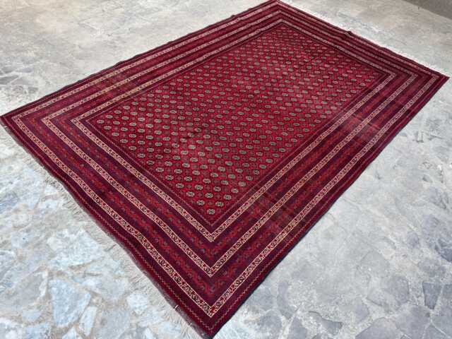 6'6x9'8 Afghan Khal Mohammadi Hand-Knotted Wool Rug, Deep Red Tribal Geometric Carpet, Traditional Oriental Area Rug For Living Room, Office - image 1