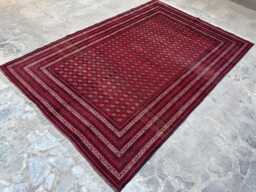 6'6x9'8 Afghan Khal Mohammadi Hand-Knotted Wool Rug, Deep Red Tribal Geometric Carpet, Traditional Oriental Area Rug For Living Room, Office - thumbnail 1