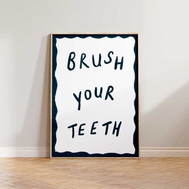 Toilet Print, Bathroom Wall Art, Blue Brush Your Teeth Hand Painted Decor, Loo Prints, Wc Sign Poster - image 1