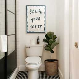 Toilet Print, Bathroom Wall Art, Blue Brush Your Teeth Hand Painted Decor, Loo Prints, Wc Sign Poster - thumbnail 2