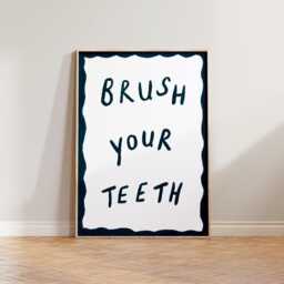 Toilet Print, Bathroom Wall Art, Blue Brush Your Teeth Hand Painted Decor, Loo Prints, Wc Sign Poster - thumbnail 1