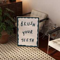 Toilet Print, Bathroom Wall Art, Blue Brush Your Teeth Hand Painted Decor, Loo Prints, Wc Sign Poster - thumbnail 3
