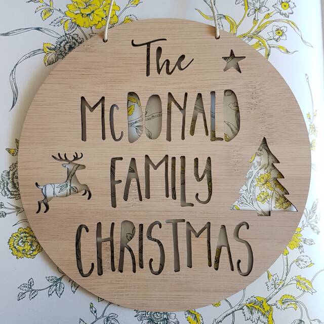 Family Christmas Wooden Bamboo Door-Wall Hanging-Plaque-Merry Christmas - Wall Art-Personalised-Custom-Christmas Decoration-Ornament-Bauble - image 1