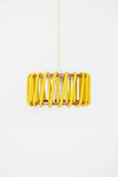 Minimalist Yellow Pendant Lamp Wood Detail Lampshade, Diameter 30cm - thumbnail 1