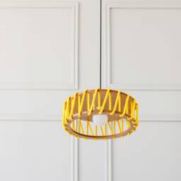 Minimalist Yellow Pendant Lamp Wood Detail Lampshade, Diameter 30cm - thumbnail 3