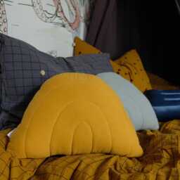 Mustard Muslin Rainbow Pillow Handmade Kids Room Decor - thumbnail 1