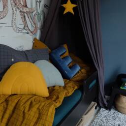 Mustard Muslin Rainbow Pillow Handmade Kids Room Decor - thumbnail 2