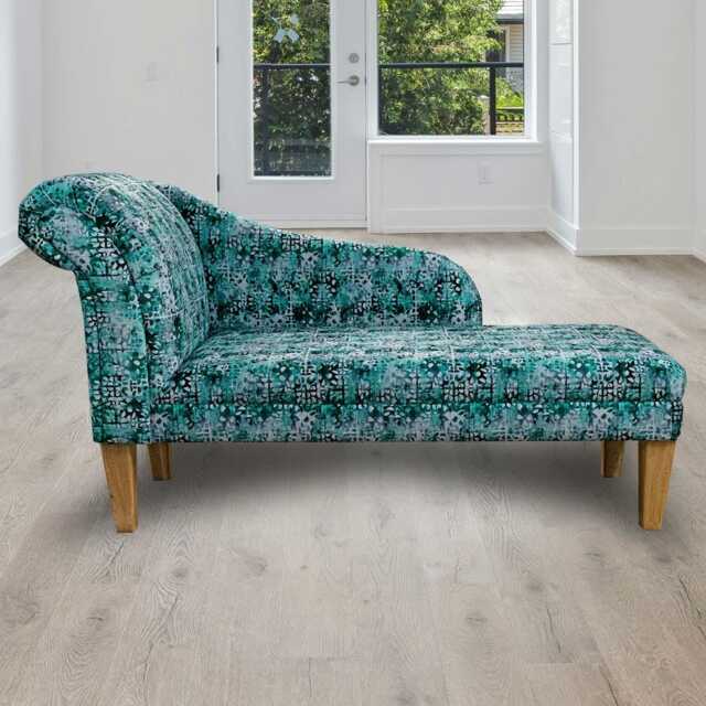 Blue Abstract Chaise Longue - Velvet Indoor Sofa Lounger Handmade in Britain - image 1
