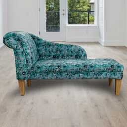Blue Abstract Chaise Longue - Velvet Indoor Sofa Lounger Handmade in Britain