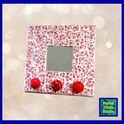 Handmade Mosaic Mirror Hat Rack - Red Floral Ceramic Knobs Wall Hooks - thumbnail 2