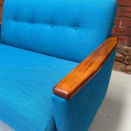 Teal Blue Woven 2-Seat Sofa Mid-Century Modern, Danish Inspired - thumbnail 2