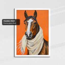 Horse Wearing Beige Scarf Framed Poster Print & Canvas Wall Decor Art Oil Painting Bedroom Home Living Room Funny Animal Lover Gift - thumbnail 3