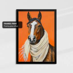 Horse Wearing Beige Scarf Framed Poster Print & Canvas Wall Decor Art Oil Painting Bedroom Home Living Room Funny Animal Lover Gift - thumbnail 2