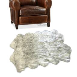 Faux Fur Sheepskin Rug - White With Black Tips, Shaggy Pelt Shape - thumbnail 3