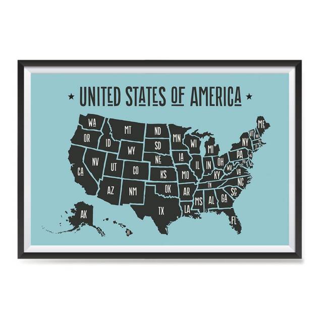 Usa Maps With States Details Posters - Poster Printing Wall Art Print For Home School, Classroom, Office Decor Blue Black - image 1