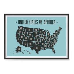 Usa Maps With States Details Posters - Poster Printing Wall Art Print For Home School, Classroom, Office Decor Blue Black - thumbnail 1