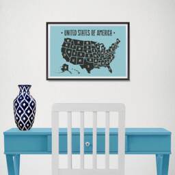 Usa Maps With States Details Posters - Poster Printing Wall Art Print For Home School, Classroom, Office Decor Blue Black - thumbnail 3