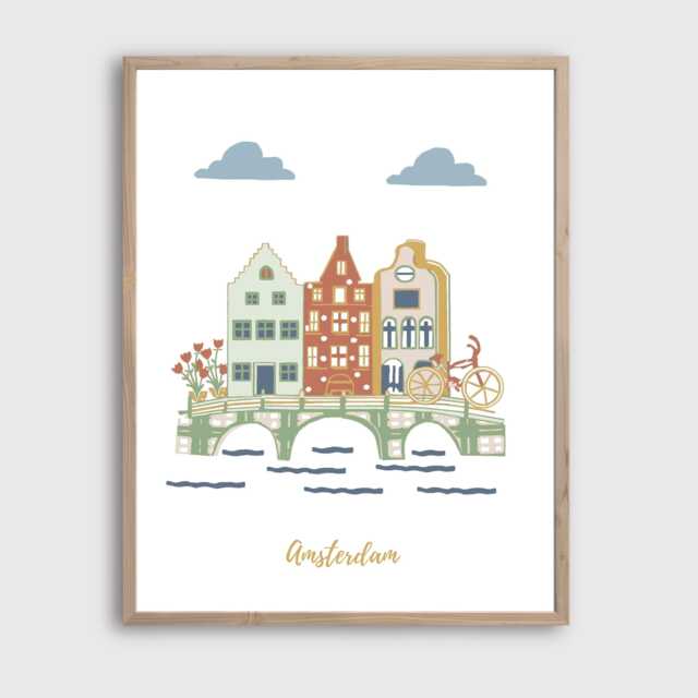 Amsterdam Nursery Wall Art - Soft & Minimalist Kids Travel Illustration - image 1