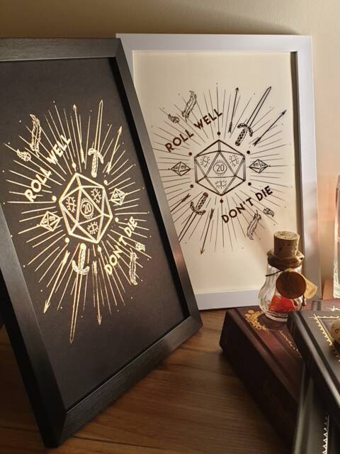 A4 Metallic Foil Dnd Roll Well Don't Die Dice Wall Art, Fantasy Print in Copper, Gold, Silver Or Rose Gold - image 1