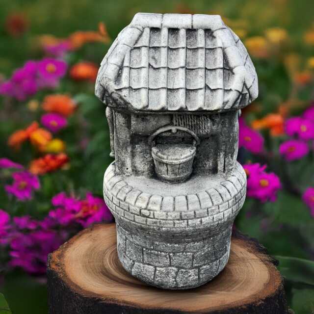 Concrete Wishing Well Statue Garden Ornament Stone Decoration Handmade Sculpture Front Door Figurine Yard Art - image 1