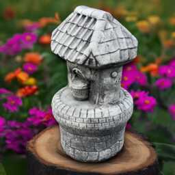 Concrete Wishing Well Statue Garden Ornament Stone Decoration Handmade Sculpture Front Door Figurine Yard Art - thumbnail 2