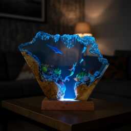 Mermaid & Dolphin Ocean Resin Lamp Underwater Fantasy Night Light - thumbnail 2
