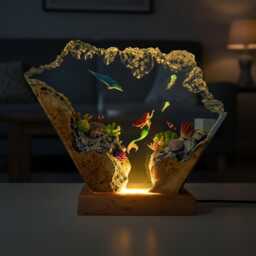 Mermaid & Dolphin Ocean Resin Lamp Underwater Fantasy Night Light - thumbnail 1