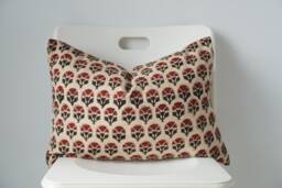 Block Print Pillow Cover Floral Batik, Ethnic Farmhouse Decor - thumbnail 1