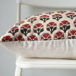Block Print Pillow Cover Floral Batik, Ethnic Farmhouse Decor - thumbnail 2