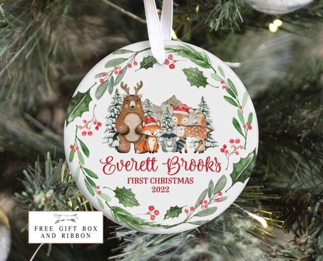 Woodland Christmas Ornament, Baby First Christmas, Stocking Stuffer, Decor, Gift, Personalized - image 1