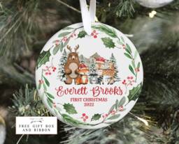 Woodland Christmas Ornament, Baby First Christmas, Stocking Stuffer, Decor, Gift, Personalized