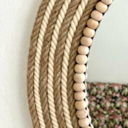 Boho Jute Rope Mirror With Wood Beads, Round Wall Decor - thumbnail 2