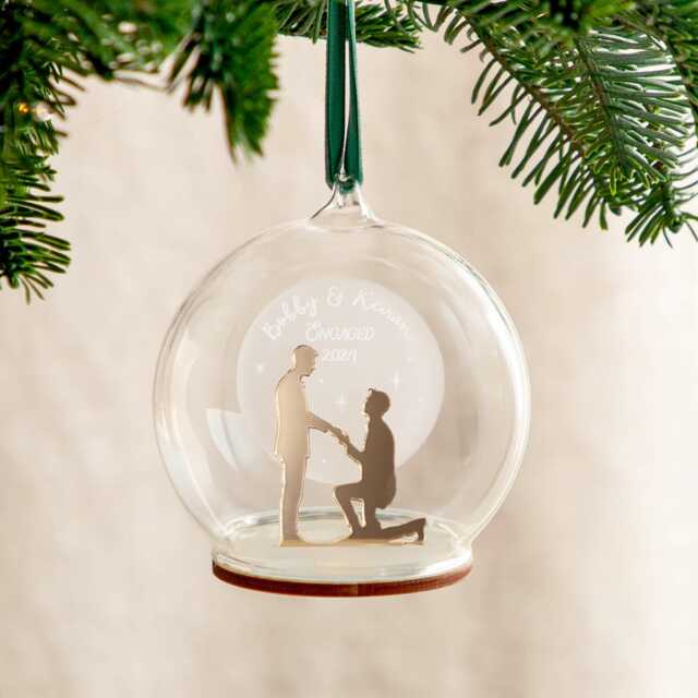 Metallic Gold Engagement Silhouette Personalised Christmas Bauble - image 1