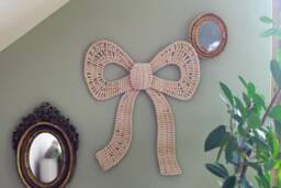 Wicker Bow Wall Decor, Boho Nursery Decoration, Beige Pink Sage Green