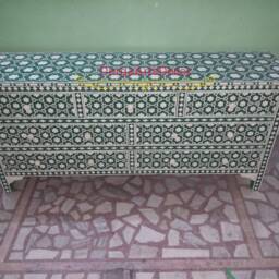 Handmade Green Bone Inlay Geometric Pattern Chest Of 7 Drawers Dresser Cabinet - thumbnail 2