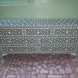Handmade Green Bone Inlay Geometric Pattern Chest Of 7 Drawers Dresser Cabinet - thumbnail 3